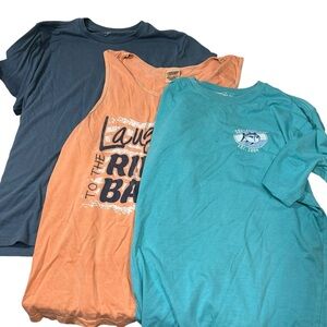 Lot of 3 Medium to Large Blue and Orange Graphic T-Shirts